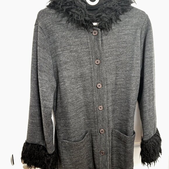 Made in Italy Very long dark grey sweater coat with hoody and faux fur trims - Picture 6 of 16